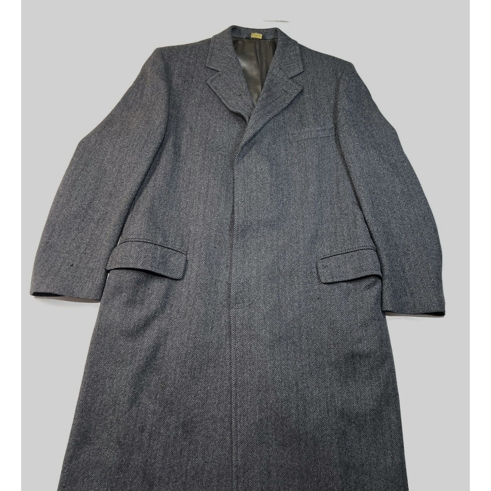 J Press Loro Piana Wool Tweed Herringbone Overcoat Top Coat Mens 42L USA Made